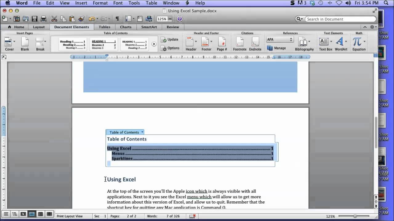 How do you put a table of contents in a word document for mac download